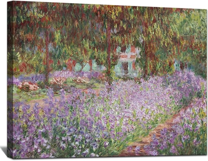 Irises in Monet's Garden, 1900 by Claude Monet Canvas Wall Art Decor Framed Famous Painting Print for Bathroom Bedroom Wall Decoration 12"x16"