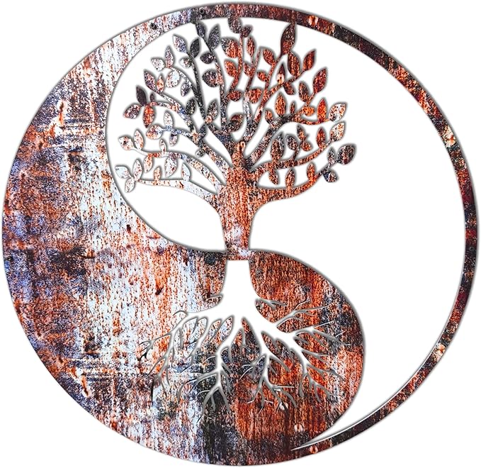 Venovez Yin Yang Wall Decor (Wood-Metal) Tree of Life Wall Art, Yin Yang Decor, Metal Wall Decor, Interior Decoration, Wall Hangings, Garden, Living Room, Office, Floating Effect, Easy to Hang
