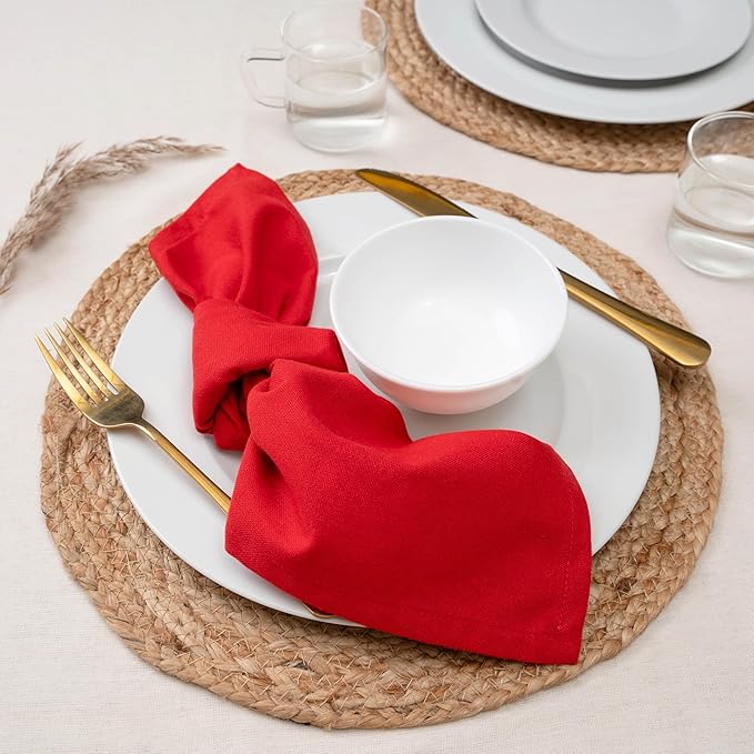 Blue Needles Solid Cloth Napkins Set of 12 Red 100% Cotton Dinner Napkins 18x18 inches - Soft, Reusable, Absorbent & Washable Linen, Ideal for Christmas Events, Parties & Everyday Use