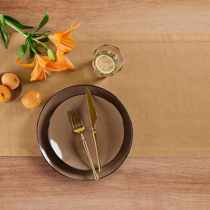 Solino Home Linen Table Runner 108 Inches Long - 100% Pure Linen Tobacco Brown Table Runner 14 x 108 Inch - Diana Medium Weight
