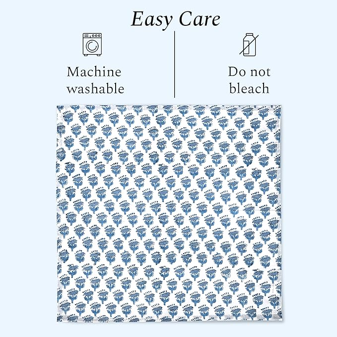 CPC Cloth Napkins 100% Cotton Set of 4 Reusable Napkins, Indian Block Print Toile Floral Dinner Napkin, Fall Thanksgiving Christmas Holiday Party Gift - Soft Absorbent Napkin, 18"x18" Apatite Blue
