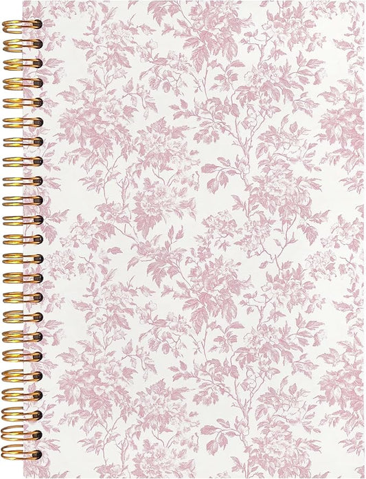 BearCake Pink Floral Chinoiserie Grandmillennial Notebook Journal,Aesthetic Notebook, Chinoiserie Journal,Notebooks for Work, Hardcover Spiral Notebook 5.5x8.3
