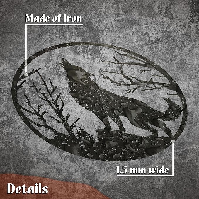 DIMARONGTON Wolf Metal Wall Decor, 12x12 Rustic Iron Wildlife Silhouette for Wall, Black Wolf Art for Indoor or Outdoor Display, Gift for Men
