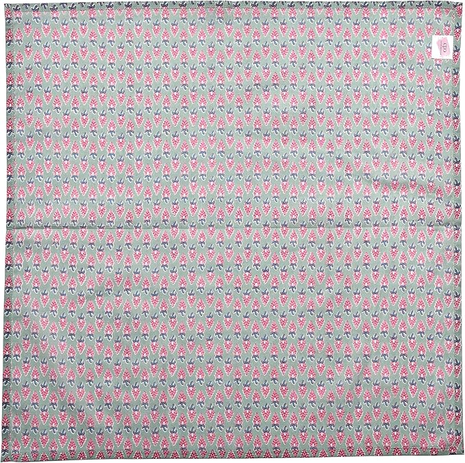 CPC Cloth Napkins 100% Cotton Set of 4 Reusable Napkins, Indian Block Print Toile Floral Dinner Napkin, Fall Thanksgiving Christmas Holiday Party Gift - Soft Absorbent Napkin, 18"x18" Grey Teal