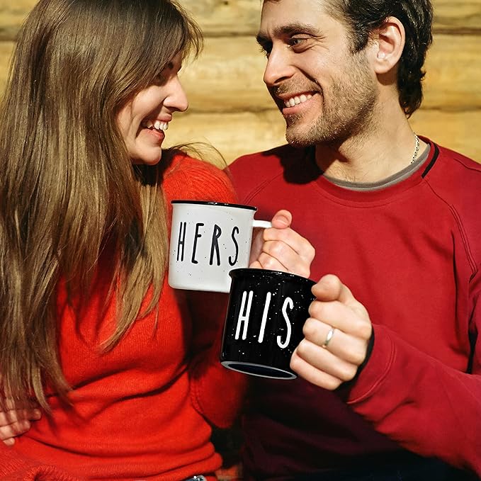 MAINEVENT His And Hers Mugs Set Of 2 Coffee Mug 11 Ounce, Cute Matching Coffee Mug Couples for Anniversary, Engagement Him Her Gift