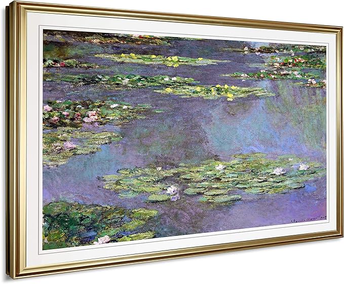 Water Lilies 1905 01 by Claude Monet Fine Giclee Prints Wall Art in Premium Quality Framed Ready to Hang - Gold Frame
