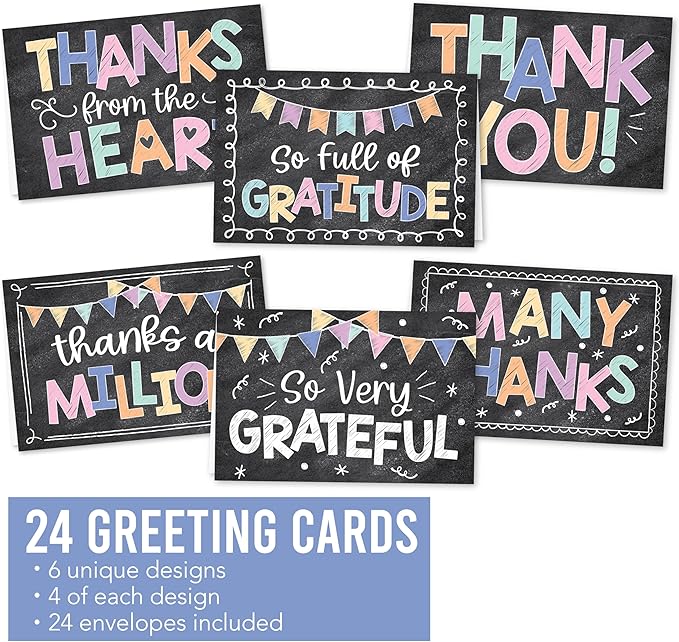 Hadley Designs Bulk Thank You Cards with Envelopes - 24 Kids Thank You Cards For Teachers, Cute Thanks Blank Cards and Envelopes, Fun Appreciation Note Card for Birthday, Baby Shower & Small Business