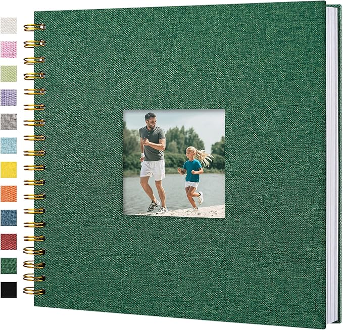 Scrapbook Photo Album Linen Cover, 10 x 10 Inch Hardcover Kraft White Pages Memory Book, for Travel Wedding Guest Book Christmas Baby Shower (40 Sheets/ 80 Pages,Darkgreen)