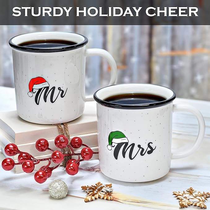 MAINEVENT Mr and Mrs Christmas Mugs Coffee Set of 2 11 Ounce Holiday Mugs