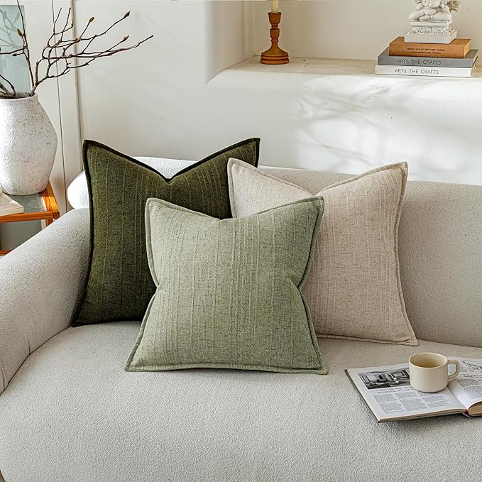 a moment Linen Pillow Covers Set of 2,Boho Farmhouse Throw Pillowcases Neutral Textured Decorative Covers for Couch Sofa,Linen Blend Accent Case Cushion Living Room Home Decor 20"x12"Seeding Green