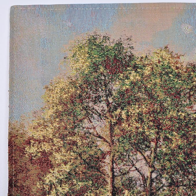 AureoMadis Vintage Woven Tapestry Wall Hanging | Lined Ludwig Fohlen Water Mill Fine Art | Rustic Forest Landscape Decor with Rod Pocket - 43" x 28.5"