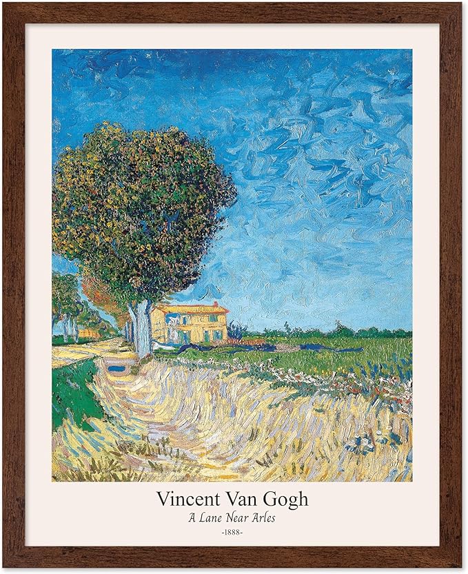 Monem Art Vintage Van Gogh Poster - Retro A Lane near Arles Print - Impressionism Art - Fine Art - Classic Painting Art - Landscape Art - Great Bedroom or Office Decor - 16x20 Brown Framed