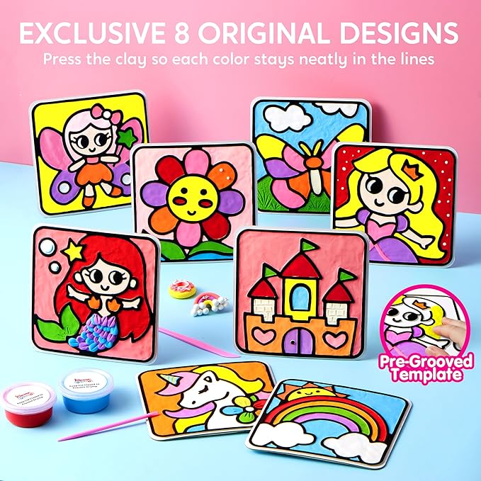 Klever Kits Air Dry Clay Painting, Air Clay Kit for Kids, 8 Pre-grooved Filling and Original Designed Boards, Easy Play and Non Toxic Material, Arts and Crafts for Kids Age 4-9 by JOVA