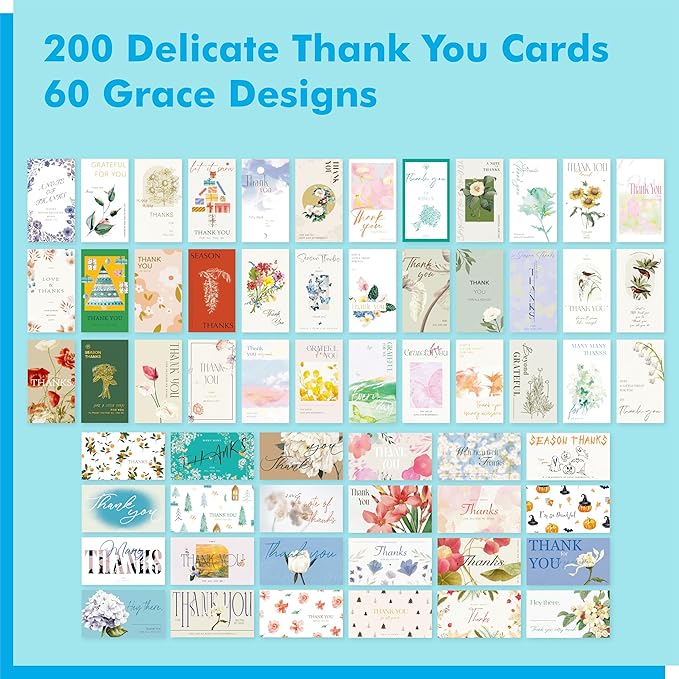 Gethelud 200 PCS Thank You Cards, 60 Delicate Designs For All Occasions, Small Thank You Cards for Business Gifts, Parties, Weddings, and Any Occasion (2” x 3.5”)