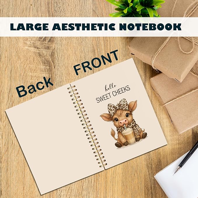 Hello Sweet Cheeks Highland Cow Notebook, Coquette Preppy Leopard Bow Cow Journal, Highland Cows Gifts Spiral Notebook Journal for Note Taking, Cows Office Supplies, 5.5x8.3 Inch