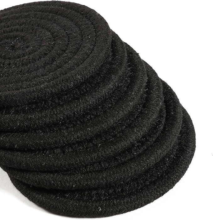 OrganiHaus Drink Coasters Set of 6, Absorbent Cotton Woven Cup Coasters, Rustic Farmhouse Boho Decor for Coffee Table and Drinks Protection, Cute Coaster for Drinks, Coaster for Office Desk - Black