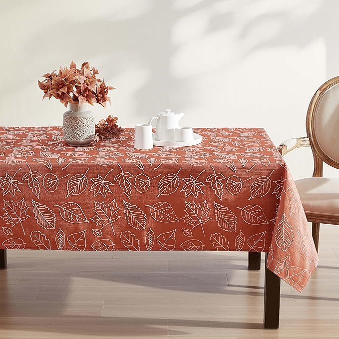 Laura Ashley Tablecloth Raised Woven Embroidered Jacquard Fabric, Wrinkle Resistant for Dining, Holiday, Party, Wedding or Banquet, 60" x 120", Maple Spice