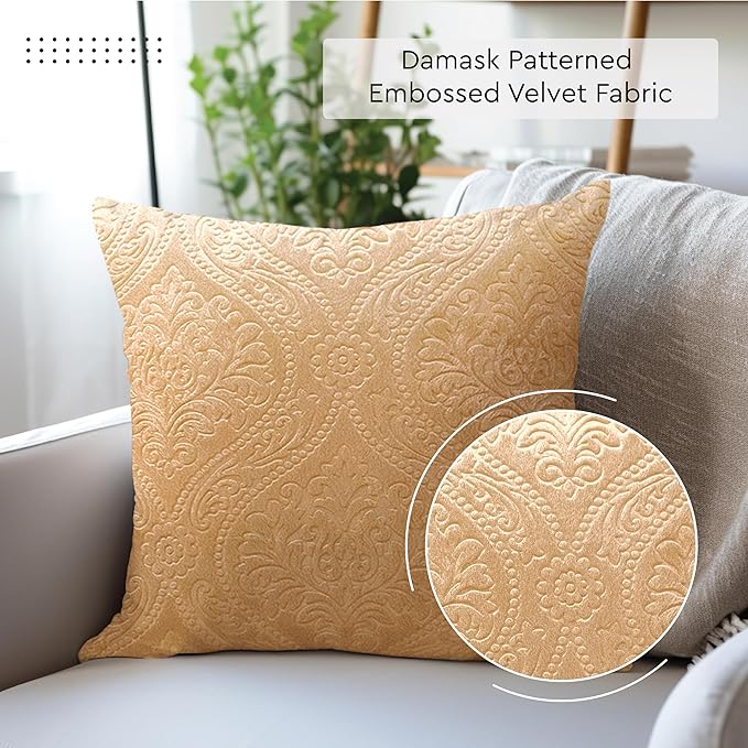 Encasa XO Luxury Embossed Velvet Throw Pillow Covers - Plush Cushion Covers for Elegant Living Rooms & Bedrooms, Machine Washable, 24"x24" White | Set of 2 | Covers Only No Insert