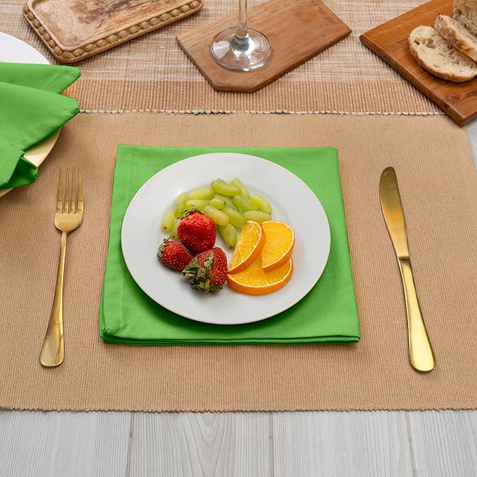 Blue Needles Solid Cloth Napkins Set of 12 Apple Green 100% Cotton Dinner Napkins 18x18 inches, Soft, Reusable, Absorbent, Washable Linen, Ideal for Christmas Events, Parties & Everyday Use