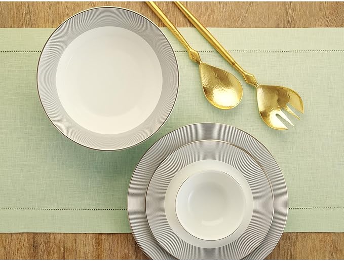 Solino Home Linen Sage Green Table Runner 120 Inches Long - 100% Pure Linen Hemstitch 14 x 120 Inch Table Runner for Dining, Spring, St Patricks Day, Easter - Classic Hemstitch