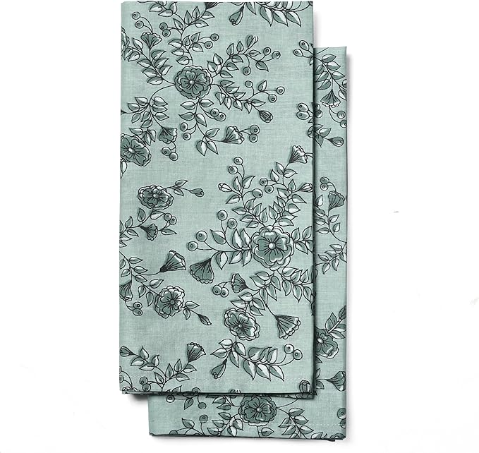 CPC Cloth Napkins 100% Cotton Set of 4 Reusable Napkins, Indian Block Print Toile Floral Dinner Napkin, Fall Thanksgiving Christmas Holiday Party Gift - Soft Absorbent Napkin, 18"x18" Laurel Green