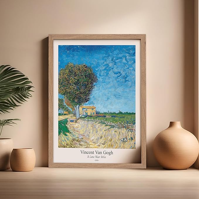 Monem Art Vintage Van Gogh Poster - Retro A Lane near Arles Print - Impressionism Art - Fine Art - Classic Painting Art - Landscape Art - Great Bedroom or Office Decor - 16x20 Beige Framed