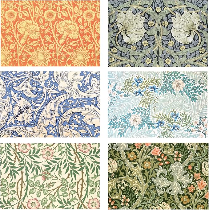 24 Pack William Morris Greeting Cards with Envelopes & Stickers - 6 Vintage Floral Retro Botanical Designs Blank Note Cards for Wedding, Birthday, Baby Shower, Thank You & More | 5.9x3.9 Inches