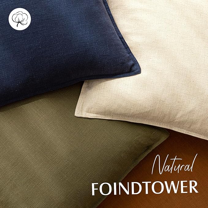 Foindtower Pack of 2, Decorative Linen Soild Throw Pillow Covers Soft Accent Square Cushion Case Boho Farmhouse Pillowcase for Chair Couch Sofa Bedroom Living Room Home Decor 26 x 26 Inch Navy Blue