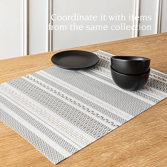 Over&Back Set of 4 Reversible Woven Placemats - Colorful Dining Room Table Mat - UVA/UVB-Proof Polypropylene - Indoor and Outdoor Kitchen and Home Decor - Striped - Grey - Rectangle