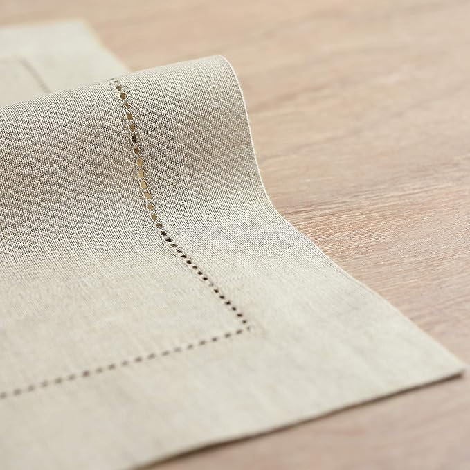 Solino Home Natural Linen Napkins Set of 6-100% Pure Linen Hemstitch Dinner Napkins 20 x 20 Inch for Spring, Easter - Classic Hemstitch