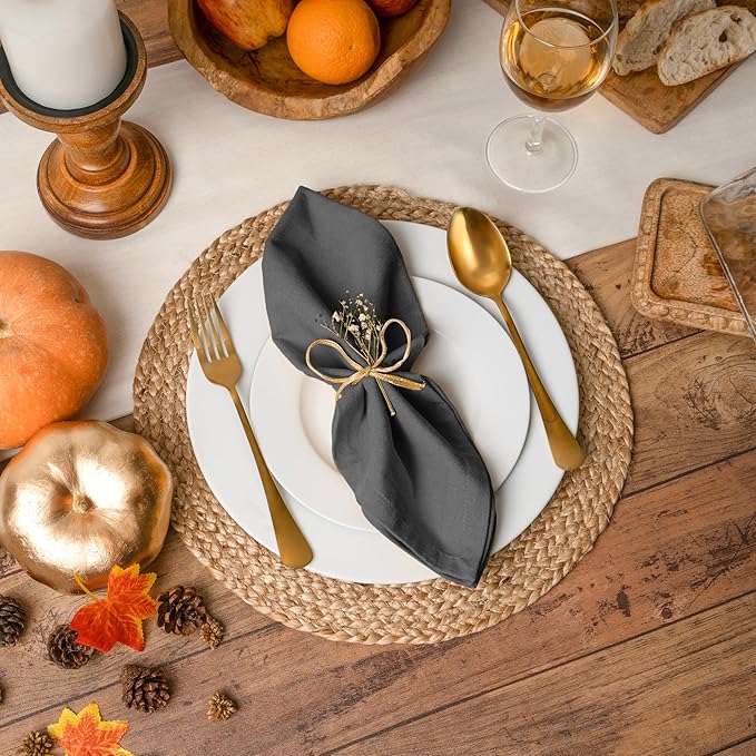 Blue Needles Solid Cloth Napkins Set of 12 Grey 100% Cotton Dinner Napkins 18x18 inches - Soft, Reusable, Absorbent & Washable Linen, Ideal for Christmas Events, Parties & Everyday Use