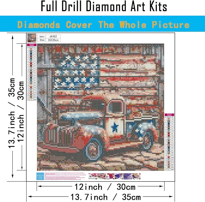 CHWGLFGG 5D Truck Diamond Art Kits for Adults Beginners,DIY Full Round Drill Diamond Painting Kits American Flag, Paint by Diamonds Dot Gem Art Crystal Easy,Home Wall Decor 13.7X 13.7Inch