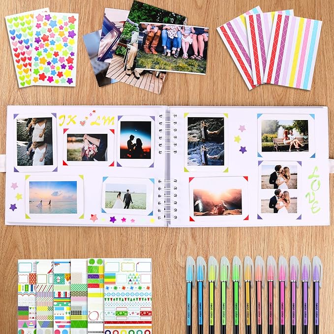 Vienrose Scrapbook Album 80 Pages, DIY Photo Album with Accessories, White Kraft Paper Memory Book for Wedding, Birthday, Travel, Christmas, Mother’s Day, 11x8 Inches