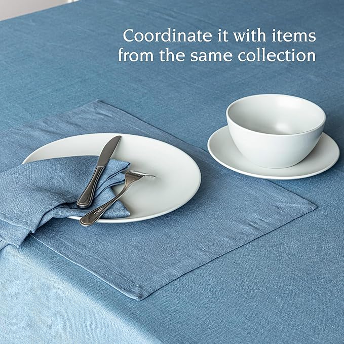 Over&Back Set of 4 Washed 100%-Linen Woven Placemats - Colorful Dining Table Mat - Machine Washable - Kitchen and Home Decor - Blue