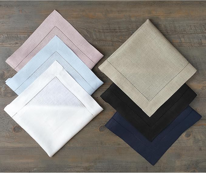 Solino Home Linen Napkins Set of 4 - Classic Hemstitch 100% Pure Linen Moss Green Dinner Napkins Cloth 20 x 20 Inch for Winter, Spring, Easter, St Patricks Day - Handcrafted and Machine Washable