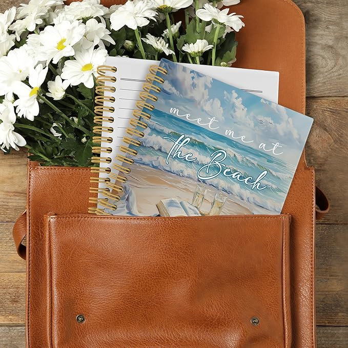 Coastal Beach Notebook, Watercolor Meet Me at the Beach Ocean Aesthetic Journal Notebooks, Ocean Themed Office School Supplies, Hardcover Spiral Notebook 5.5x8.3 Inch