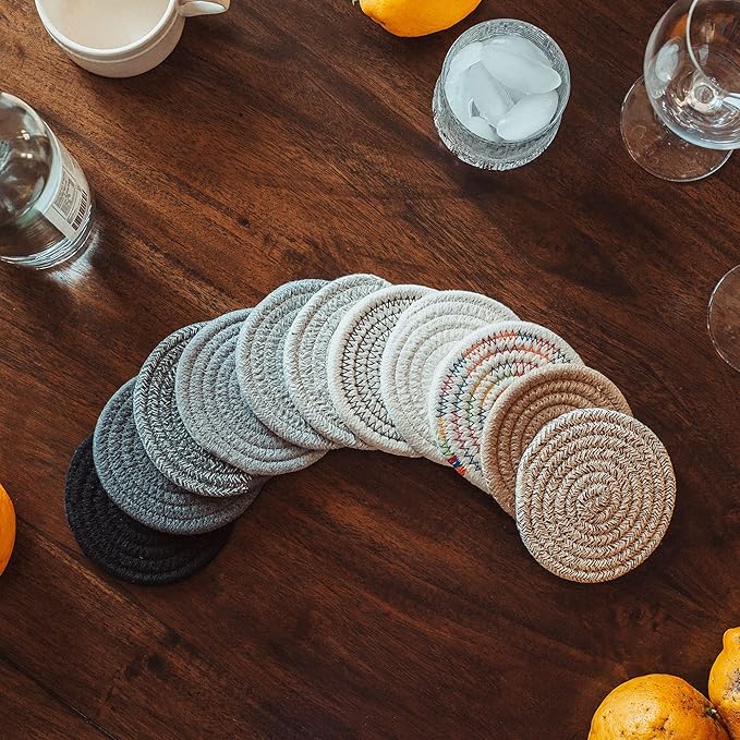 OrganiHaus Drink Coasters Set of 6, Absorbent Cotton Woven Cup Coasters, Rustic Farmhouse Boho Decor for Coffee Table and Drinks Protection, Cute Coaster for Drinks, Coaster for Office Desk - Honey