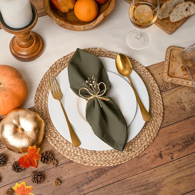 Blue Needles Solid Cloth Napkins Set of 12 Olive Green 100% Cotton Dinner Napkins 18x18 inches, Soft, Reusable, Absorbent, Washable Linen, Ideal for Christmas Events, Parties & Everyday Use