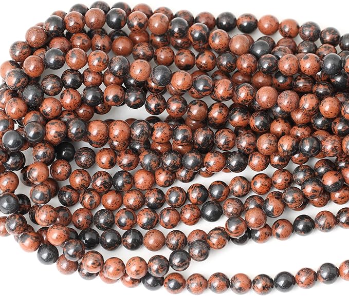 45PCS 8mm Natural Mahogany Obsidian Stone Round Loose Beads for Jewelry Making 1 Strand 15"