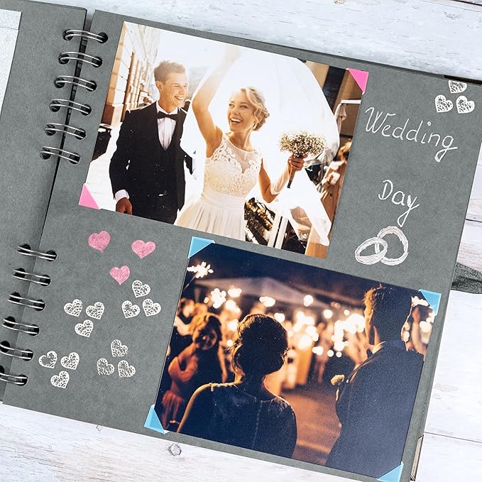 Bstorify Square Scrapbook Photo Albums 60 Pages (21 x 21 Cm) Grey Thick Paper, Hardcover, Metal Corners, Ribbon Closure - Ideal for Your Scrapbooking Albums, Art & Craft Projects (Grey, 21 x 21 Cm)