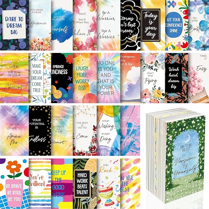 120 PCS Motivational Cards, 60 Designs Inspirational Cards with PET Film, Affirmation Words for Primary Middle High Reading Students, Book Lovers (2” x 3.5”)