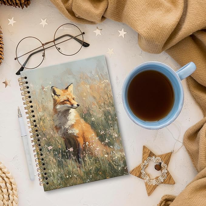 XNXLDYLH Fox Fall Cottagecore Nature Notebook Journal, Rustic Farmhouse Aesthetic Spiral Notebook, Animal Woodland Journals Notebooks for Women Girls, Fox Office School Supplies Gifts, 5.5x8.3 Inch