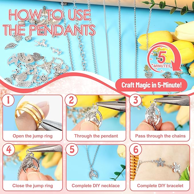Meneng Necklace Jewelry Making Kit: 10 Rolls 78.7 Feet Silver Stainless Steel Chains for DIY Western Necklace Bracelet - Jewelry Making Supplies for Beginners
