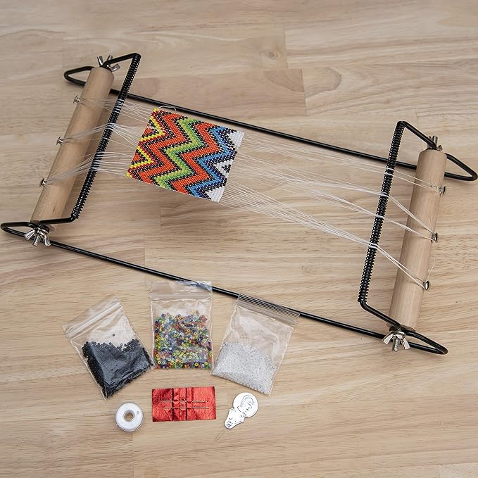 The Beadsmith Extra Wide Metal Bead Loom Kit, Includes Extra Wide Loom (14.5" x 6" x 8.5"), Thread, Needles, and 36 Grams Glass Beads for Bracelets, Necklaces, Belts, and More