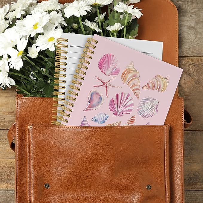 Preppy Beach Notebook, Pink Coastal Preppy Beach Seashell Aesthetic Journal Notebooks, Ocean Journal, Pink Office Supplies, Ocean Hardcover Spiral Notebook 5.5x8.3 Inch