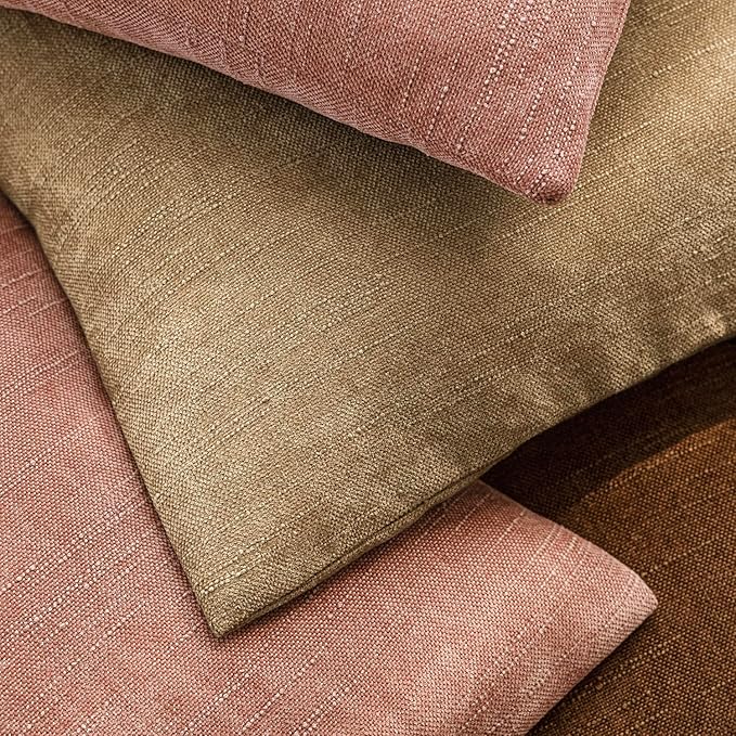 Foindtower Pack of 2 Soft Textured Chenille Throw Decorative Pillow Covers Square Accent Solid Cushion Cover Neutral Lumbar Pillow Case for Couch Sofa Bedroom Living Room 12x20 Inch,Dusty Pink