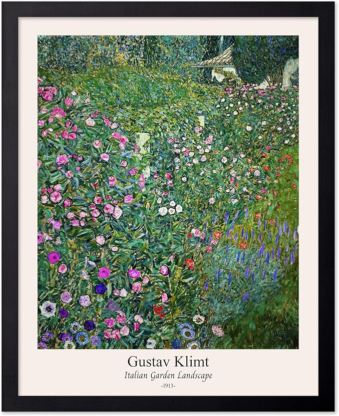 Poster Master Vintage Gustav Klimt Poster - Retro Italian Garden Landscape Print - Art Nouveau - Floral Art - Botanical Art - Classic Painting - Aesthetic Living Room Decor - 16x20 Black Framed