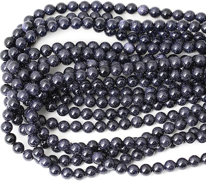 45PCS 8mm Natural Blue Sandstone Gemstone Round Loose Beads Stone Beads for Jewelry Making DIY Findings 1 Strand 15"