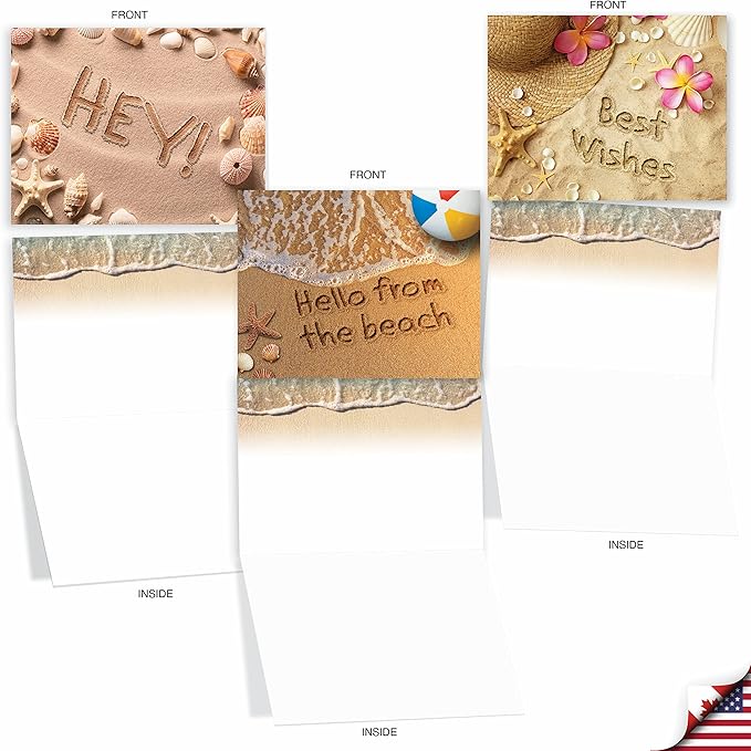 The Best Card Company - 10 All Occasion Blank Thank You Card Set 4 x 5.12 Inch, Nautical Just Because Assortment of Notecards - Beach Notes AM6113OCB-B1x10