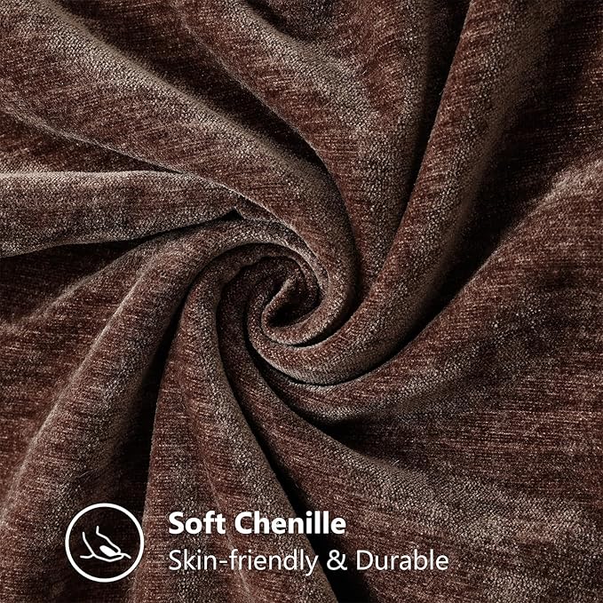 decorUhome Spring Chenille Soft Throw Pillow Covers 26x26 Set of 2, Farmhouse Velvet Neutral Decorative Euro Sham Pillow Covers with Stitched Edge for Couch Sofa Bed Home Decor, Chocolate